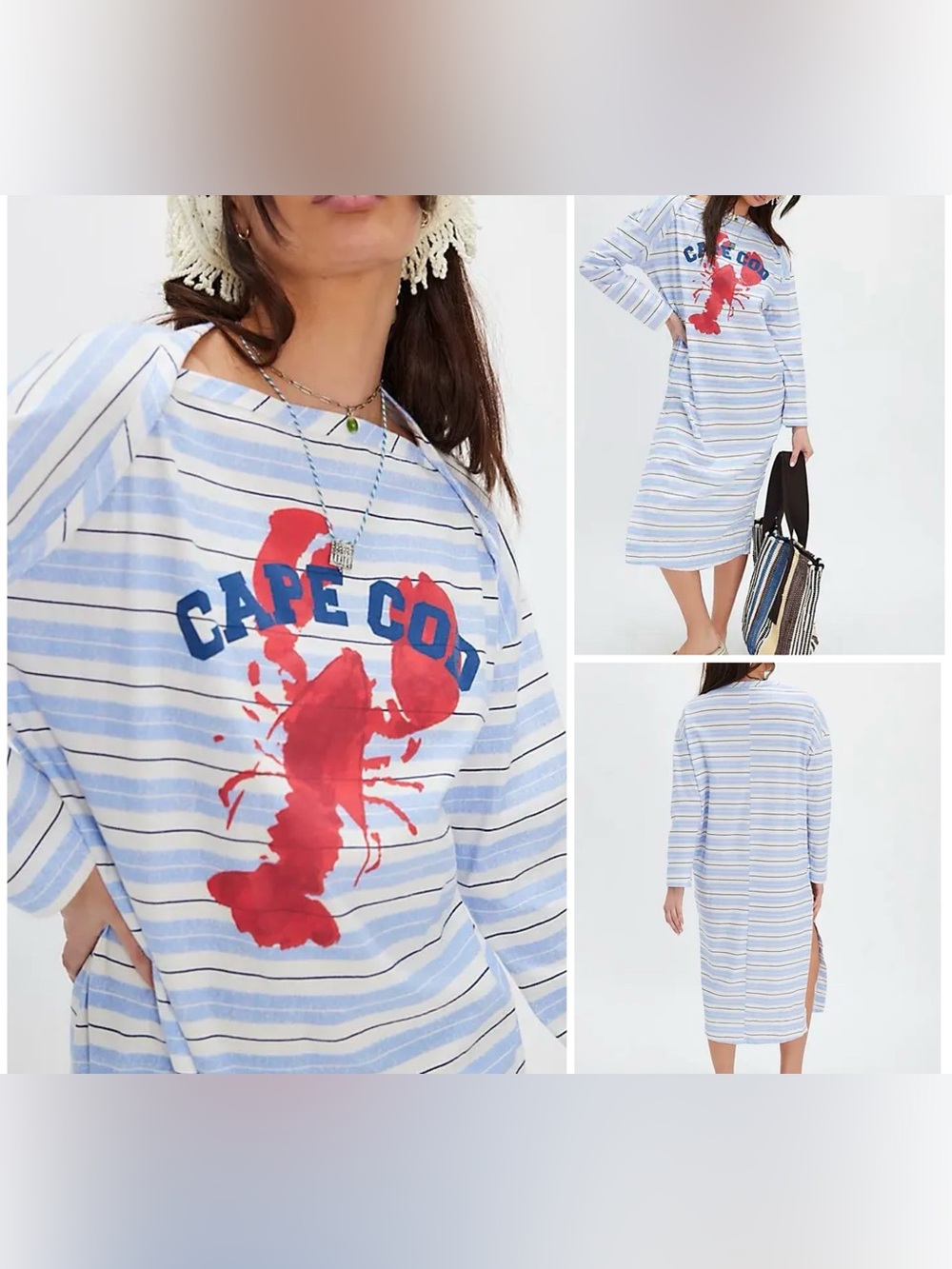 NWT Free People Ragabond By The Sea Maxi Tee - cape cod ivory blue red - medium